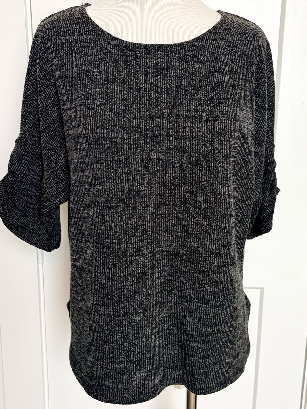 Max Studio Ribbed Knit Pullover - Dark Heather Gray